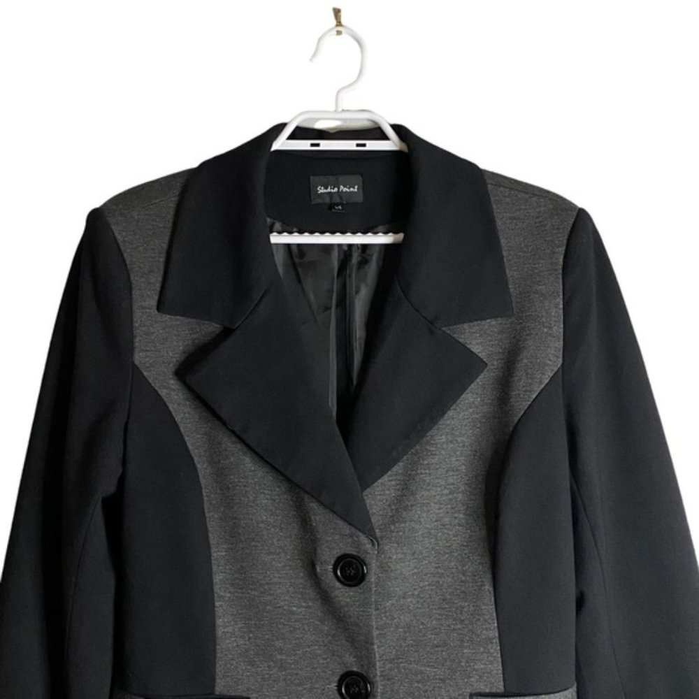 Studio Point Women's Black and Gray Single Breast Suit Blazer sz LG - Picture 3 of 6